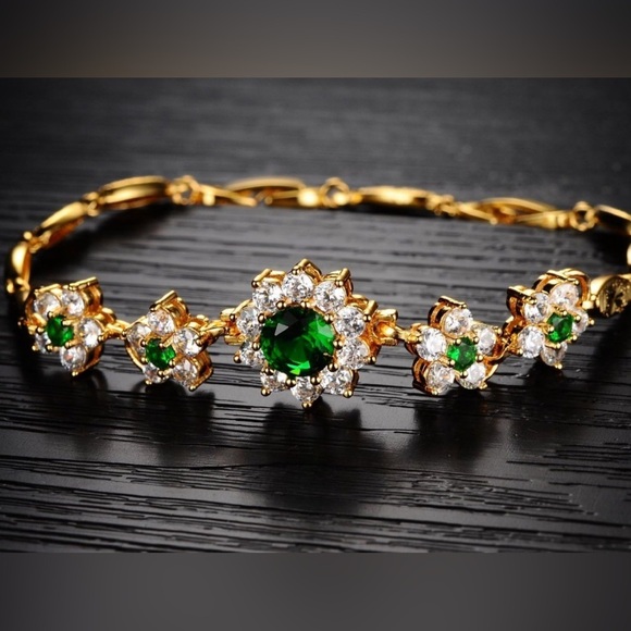 Womens Bangle Bracelets, Adjustable Emerald Love Flower Link Bangles Bracelets - Picture 2 of 5